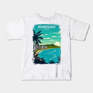 Honolulu Hawaii Vintage Minimal City Travel Poster Kids T-Shirt